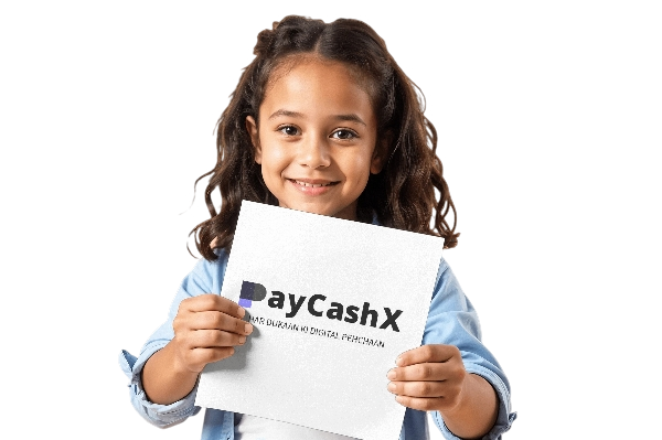 PayCashX Logo with a girl holding a sign